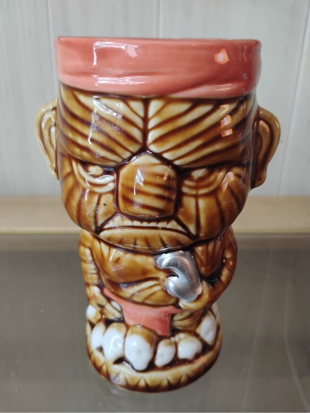 Baroque Tiki Ceramic Character Mug with Pink Rim